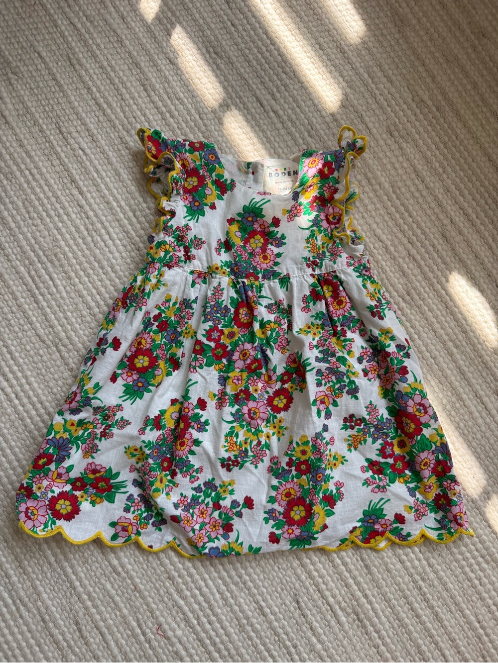 Boden Floral Cotton Sundress with Yellow Trim - Kids 18-24M